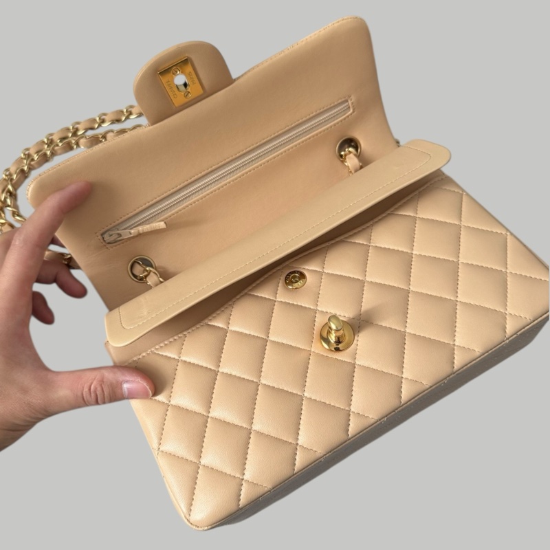 Chanel Lambskin 23cm 羊皮奶茶金扣-8