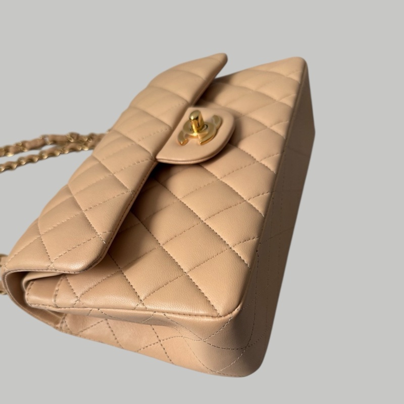 Chanel Lambskin 23cm 羊皮奶茶金扣-10