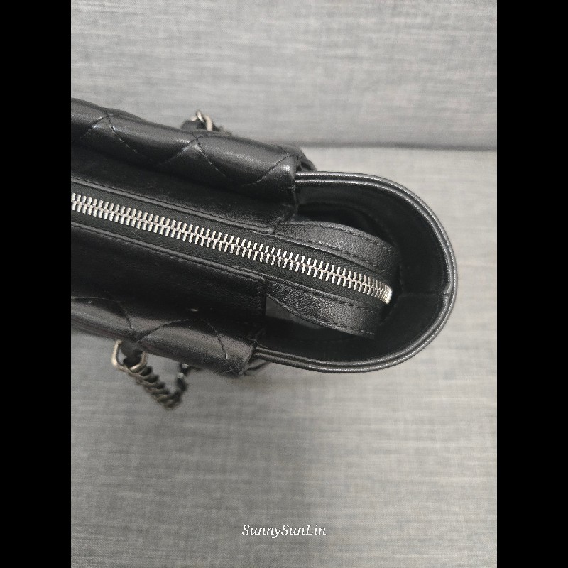 Chanel 香奈兒 黑色 復古銀 牛皮 肩背包 購物包 托特包-17