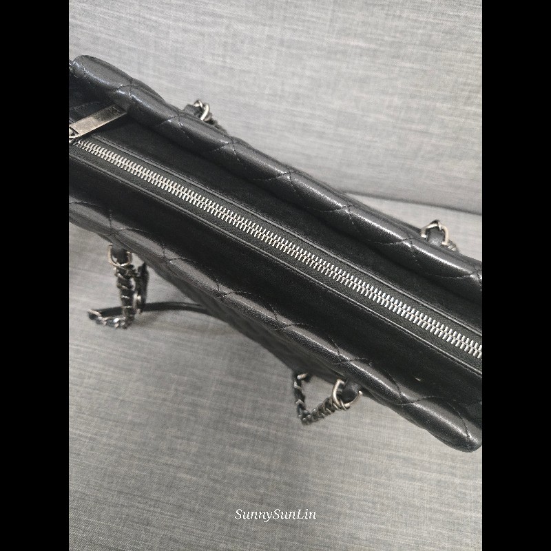 Chanel 香奈兒 黑色 復古銀 牛皮 肩背包 購物包 托特包-19