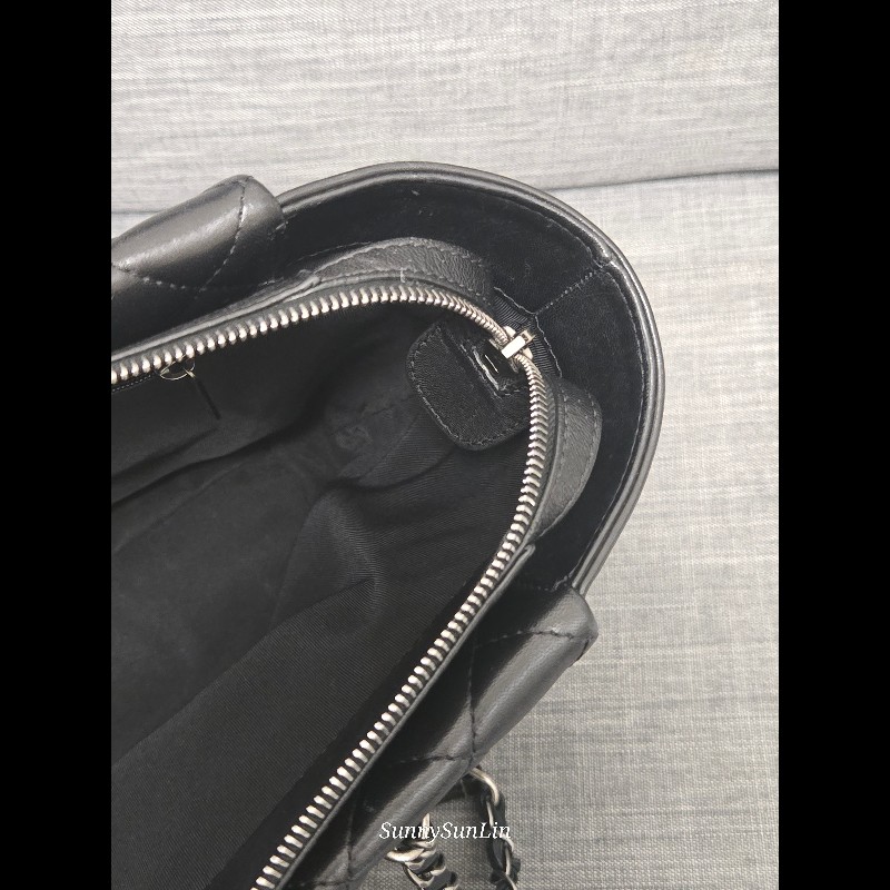 Chanel 香奈兒 黑色 復古銀 牛皮 肩背包 購物包 托特包-21
