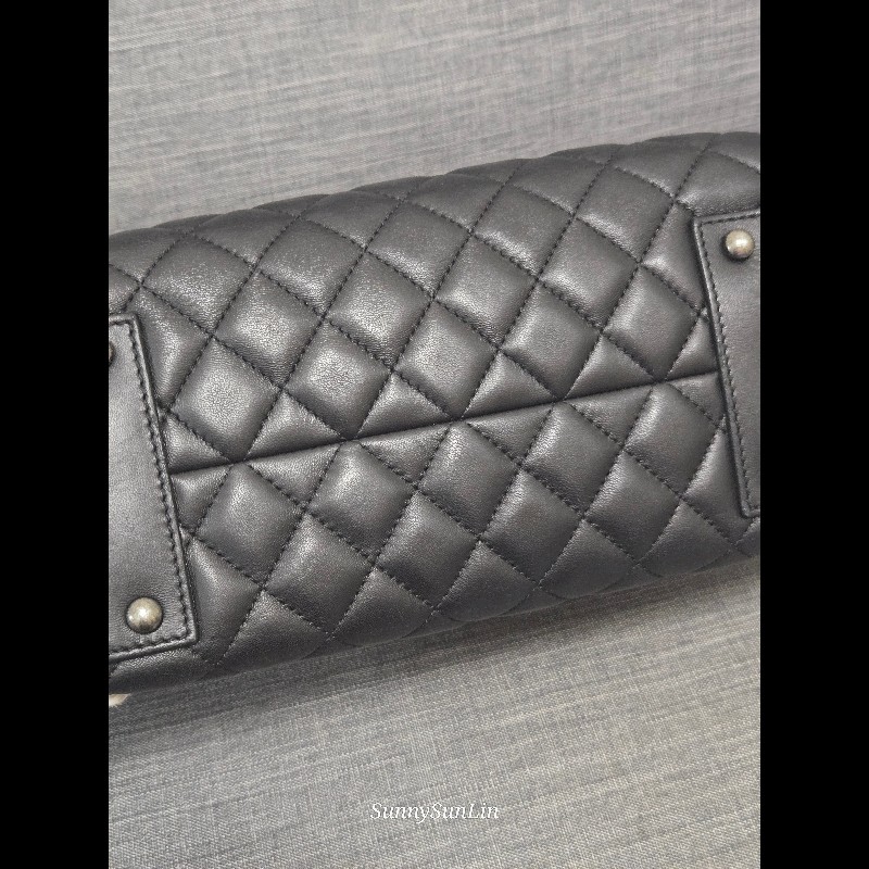 Chanel 香奈兒 黑色 復古銀 牛皮 肩背包 購物包 托特包-26