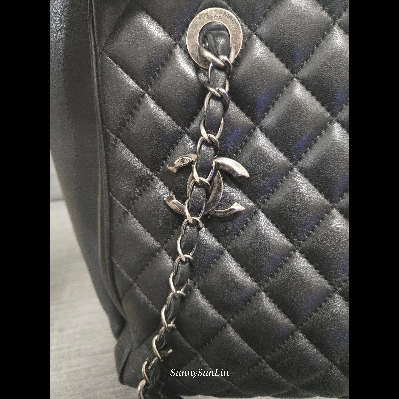 Chanel 香奈兒 黑色 復古銀 牛皮 肩背包 購物包 托特包-34