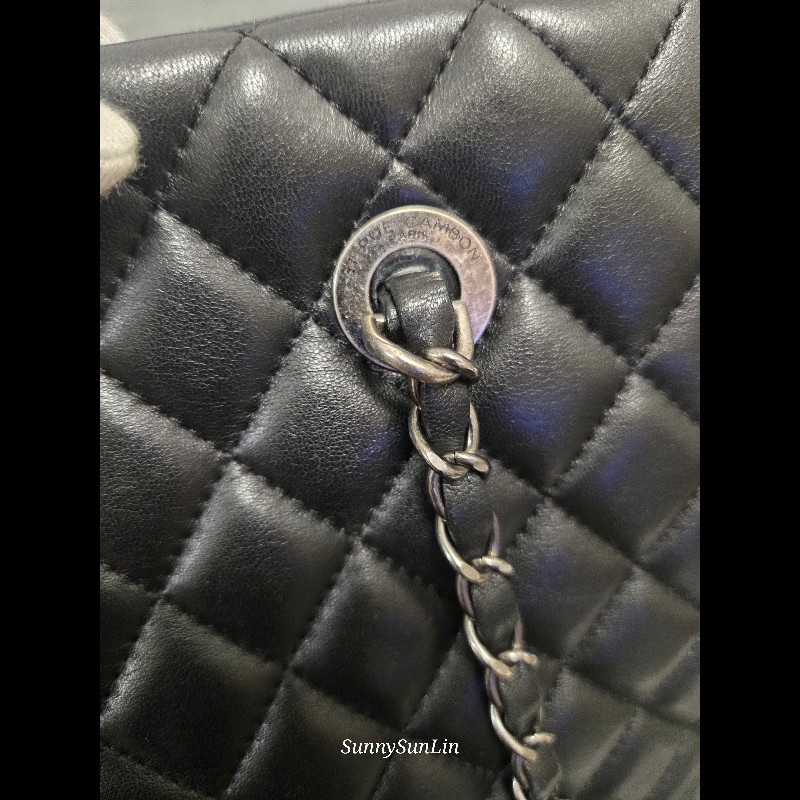 Chanel 香奈兒 黑色 復古銀 牛皮 肩背包 購物包 托特包-38