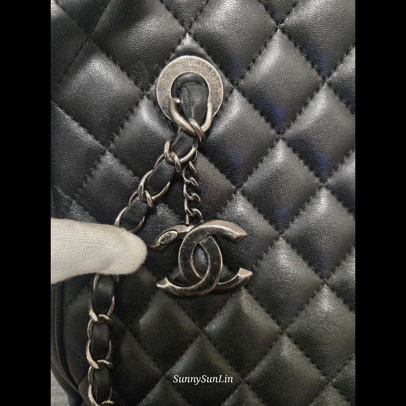 Chanel 香奈兒 黑色 復古銀 牛皮 肩背包 購物包 托特包-40