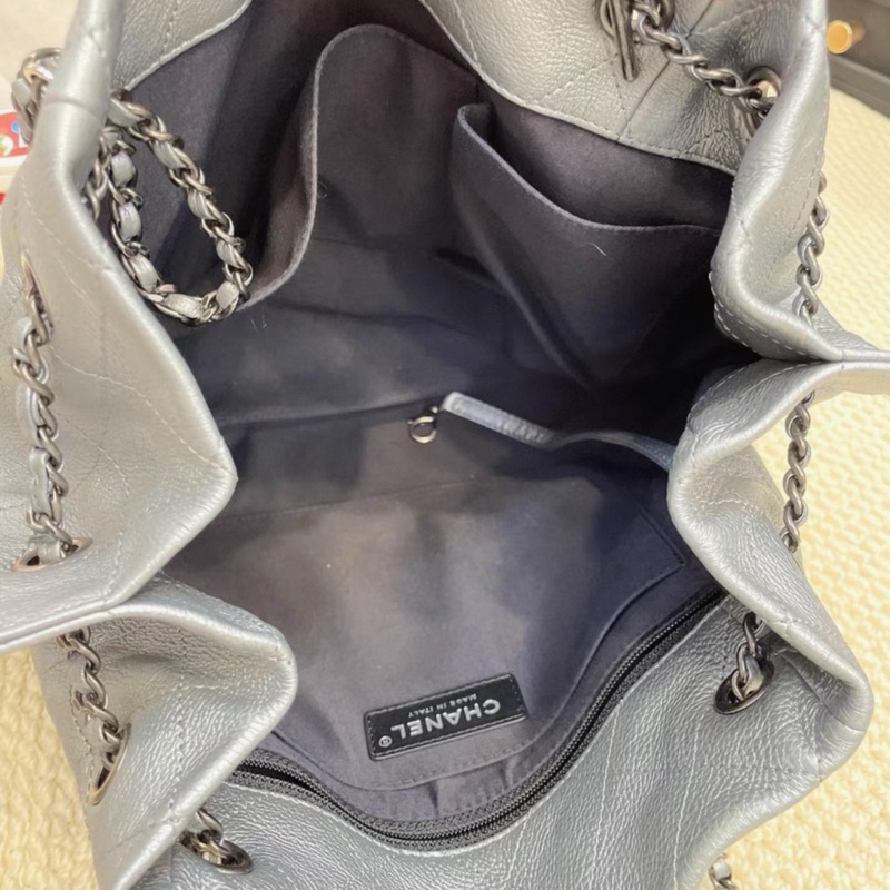 Chanel 銀色荔枝紋牛皮福袋包 錢袋子 98新 小眾不撞款 鐳射21開 31×30cm-7