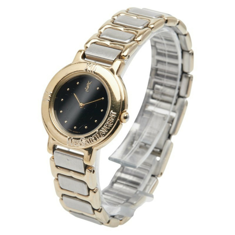 聖羅蘭女士石英腕錶，黑色錶盤，不鏽鋼鍍層-1