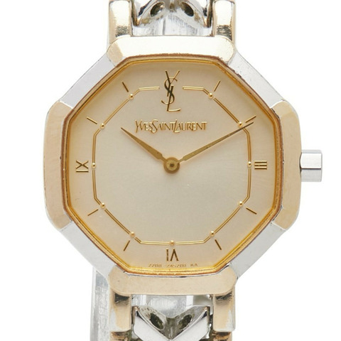 聖羅蘭女士石英腕錶，米色錶盤，不鏽鋼鍍層