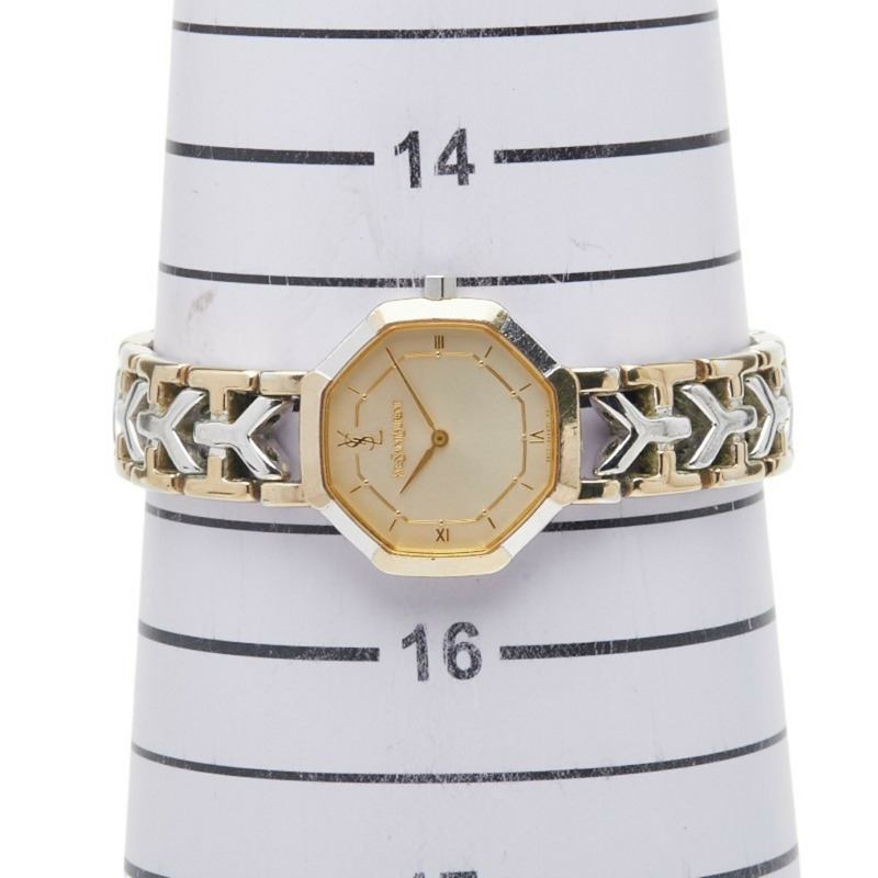 聖羅蘭女士石英腕錶，米色錶盤，不鏽鋼鍍層-8