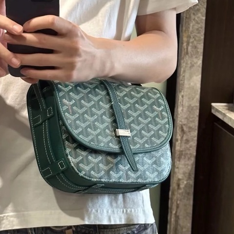 🈶購證99新🆕Goyard戈雅綠色老花BELVEDERE郵差包斜挎單肩包