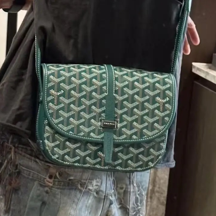 🈶購證99新🆕Goyard戈雅綠色老花BELVEDERE郵差包斜挎單肩包-1