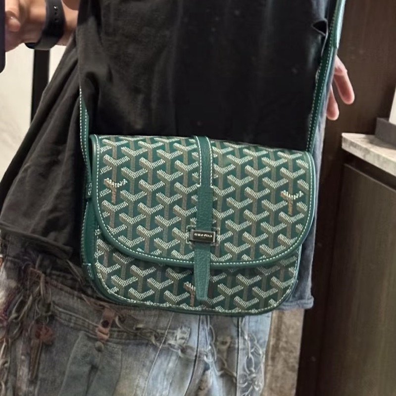 🈶購證99新🆕Goyard戈雅綠色老花BELVEDERE郵差包斜挎單肩包-2