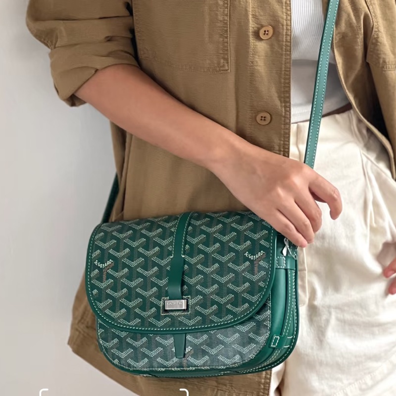 🈶購證99新🆕Goyard戈雅綠色老花BELVEDERE郵差包斜挎單肩包-4