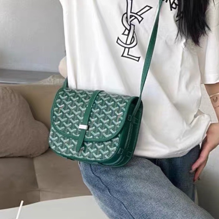 🈶購證99新🆕Goyard戈雅綠色老花BELVEDERE郵差包斜挎單肩包-7