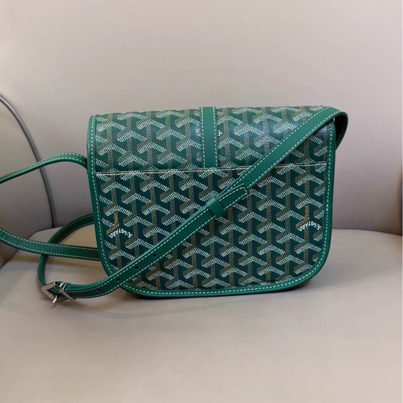 🈶購證99新🆕Goyard戈雅綠色老花BELVEDERE郵差包斜挎單肩包-10