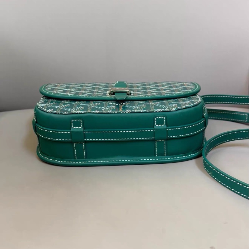 🈶購證99新🆕Goyard戈雅綠色老花BELVEDERE郵差包斜挎單肩包-12