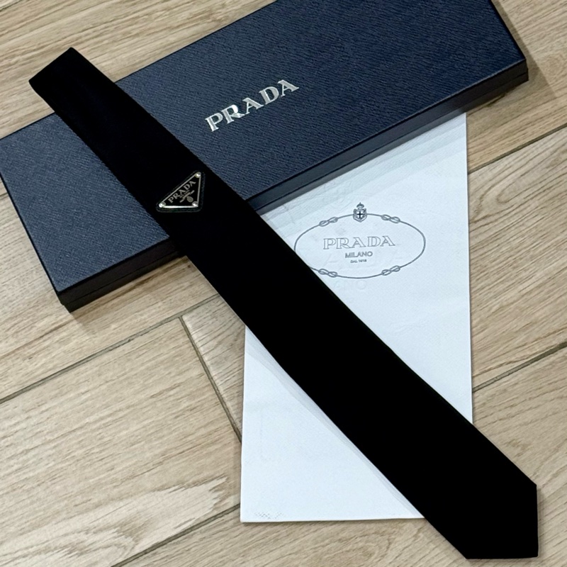 Prada 經典鐵標Re-Nylon黑色尼龍領帶-6