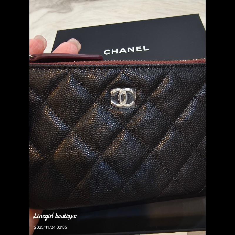 香奈兒 荔枝紋一字零錢包（銀釦)-4