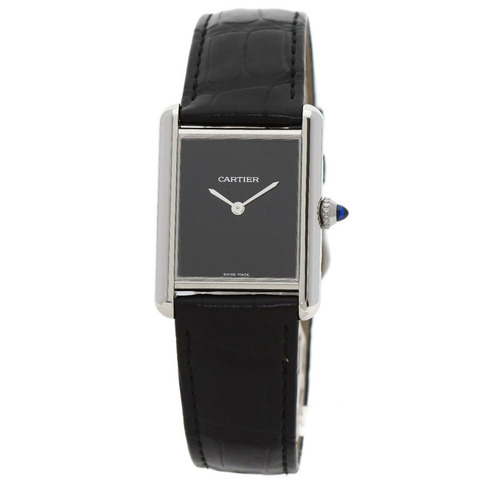 卡地亞 WSTA0072 Must Tank LM 男士腕錶，精鋼鱷魚皮錶帶