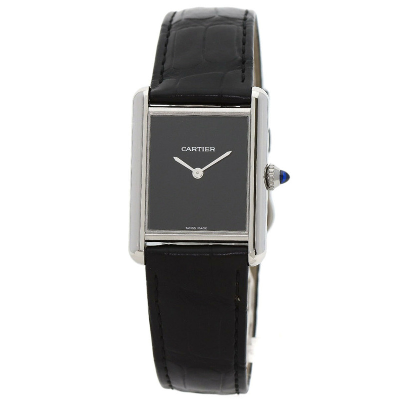 卡地亞 WSTA0072 Must Tank LM 男士腕錶，精鋼鱷魚皮錶帶-0