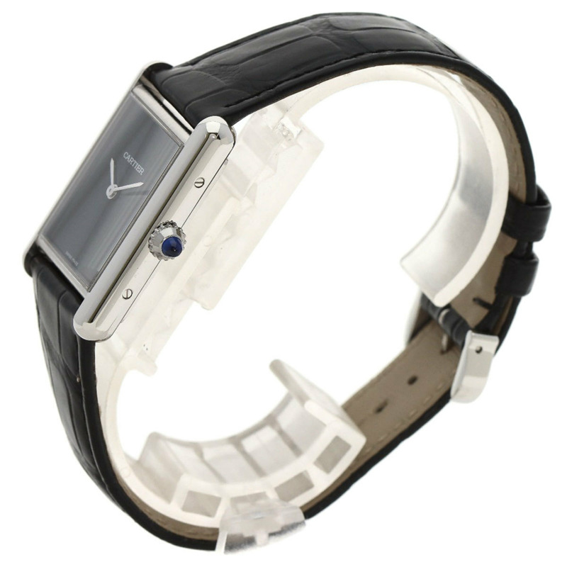 卡地亞 WSTA0072 Must Tank LM 男士腕錶，精鋼鱷魚皮錶帶-1