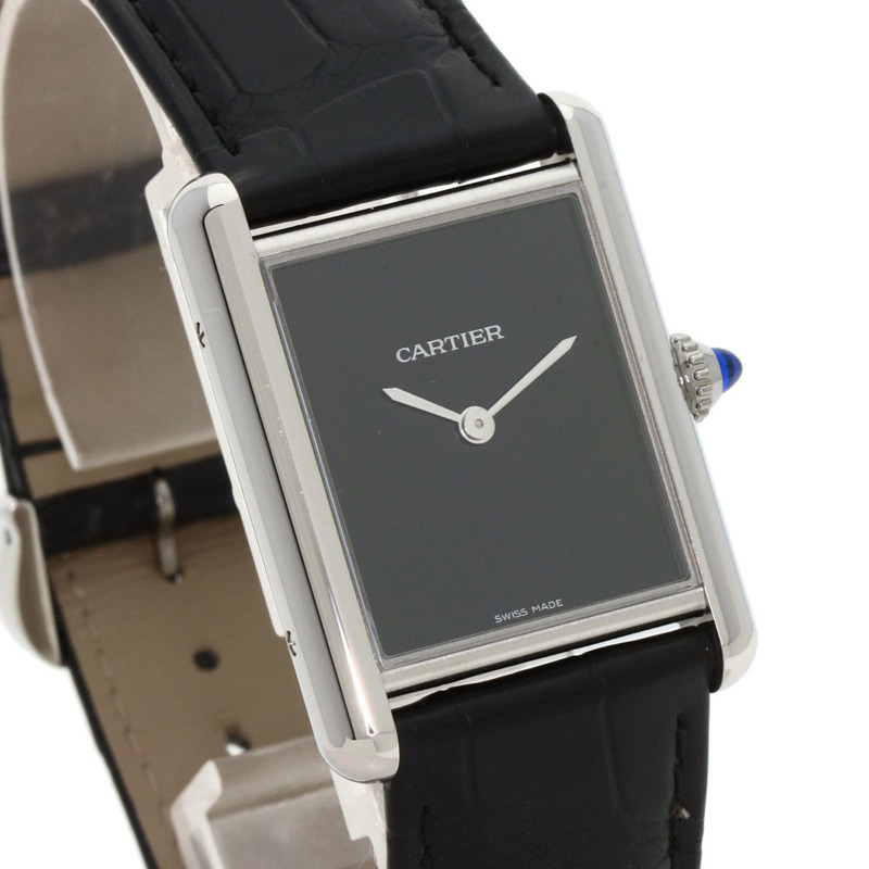 卡地亞 WSTA0072 Must Tank LM 男士腕錶，精鋼鱷魚皮錶帶-3