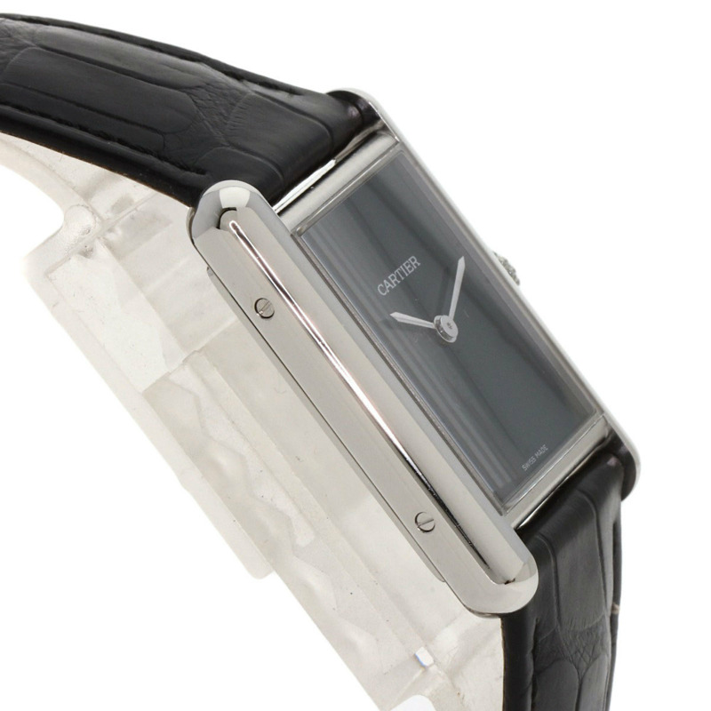 卡地亞 WSTA0072 Must Tank LM 男士腕錶，精鋼鱷魚皮錶帶-5