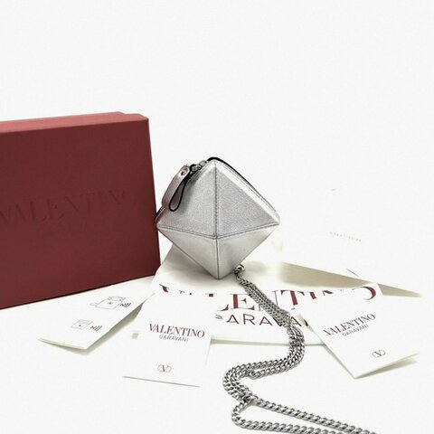 VALENTINO 銀色mini鉚釘肩背包 8*8*7 99新配件盒子塵袋