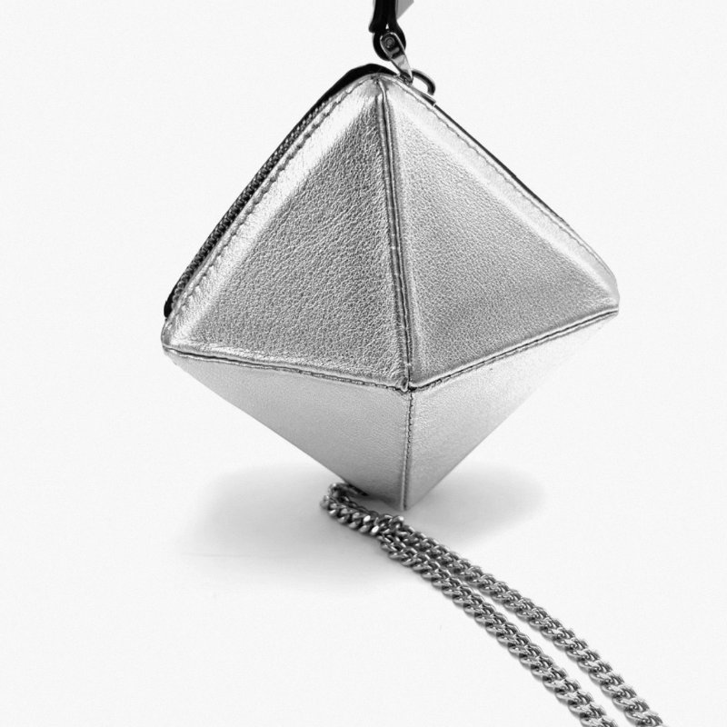 VALENTINO 銀色mini鉚釘肩背包 8*8*7 99新配件盒子塵袋-3