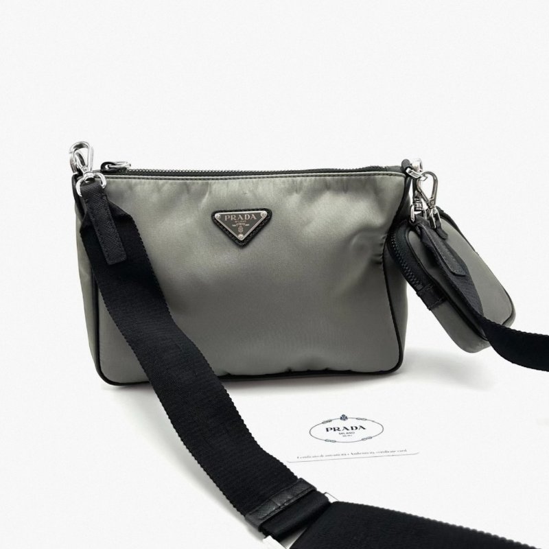 PRADA 灰色尼龍三合一郵差包 24*17*6.5 98新配件塵袋保卡-0