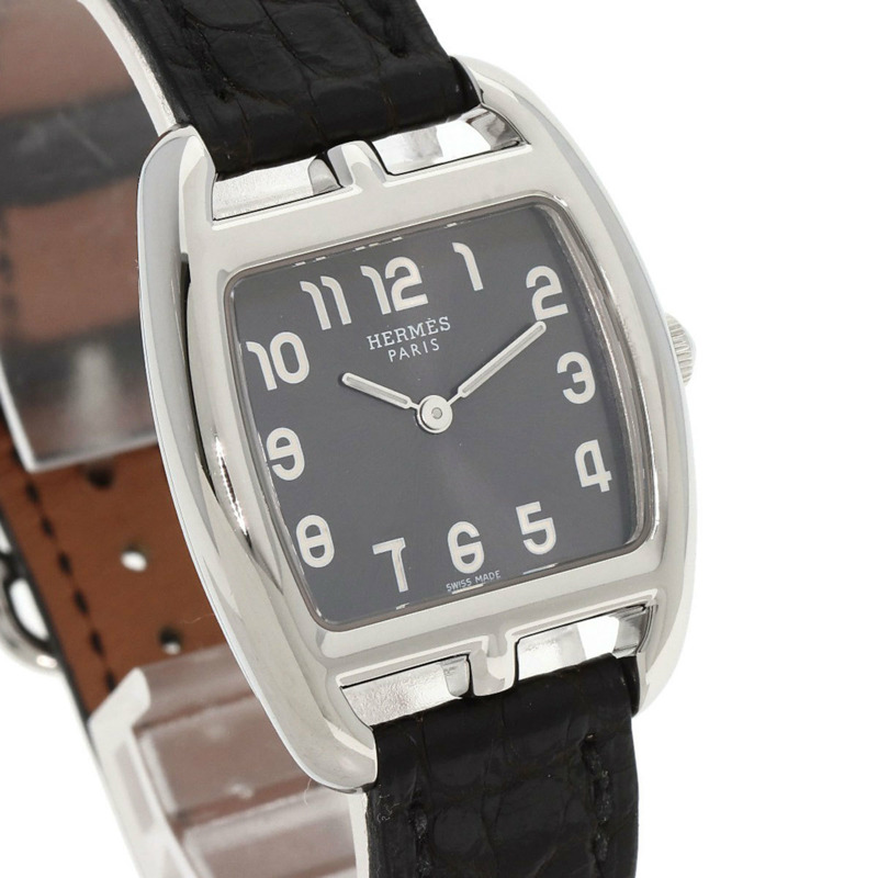 愛馬仕 CT1.210 Cape Cod Tonneau 女士腕錶，精鋼錶殼搭配鱷魚皮錶帶。-3