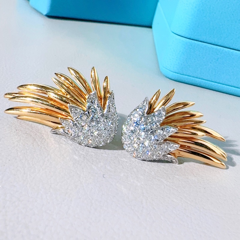 Tiffany蒂芙尼 高級珠寶史隆伯傑系列 黃金滿鑽火焰耳環，可鹽可甜，可酷可仙，太百搭了。超級有張力的作品，大師力作，最新版刻字，值得收藏-2