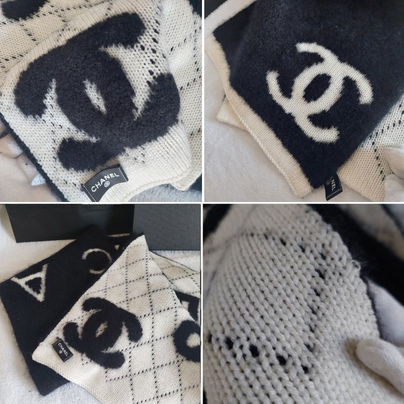 CHANEL 香奈兒 🎀現貨實拍 🎀熊貓 爆款 字母logo 雙面 羊絨 圍巾 批肩 黑白-12