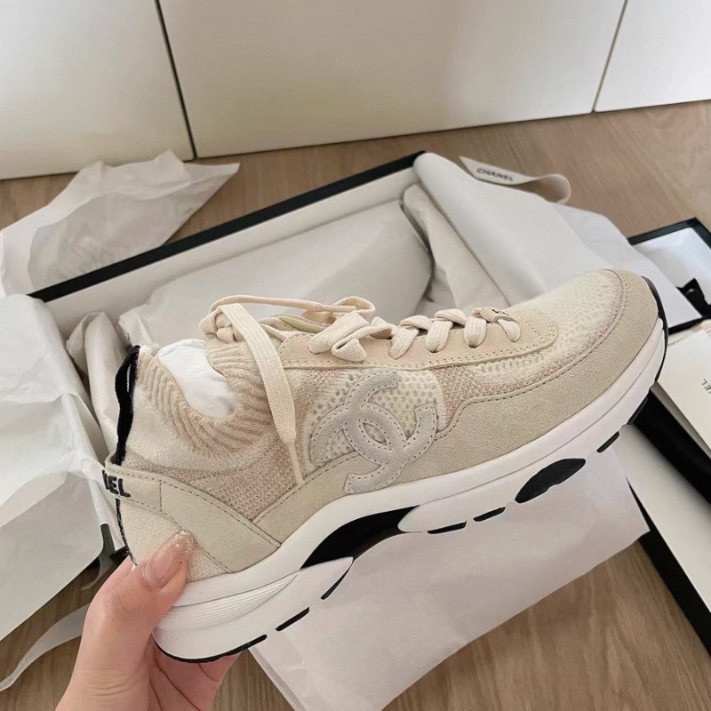 Chanel • 23b 米色麂皮針織羊毛拼接運動鞋-1