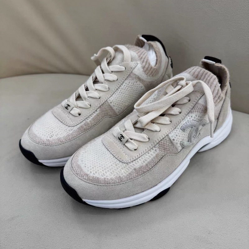 Chanel • 23b 米色麂皮針織羊毛拼接運動鞋-3