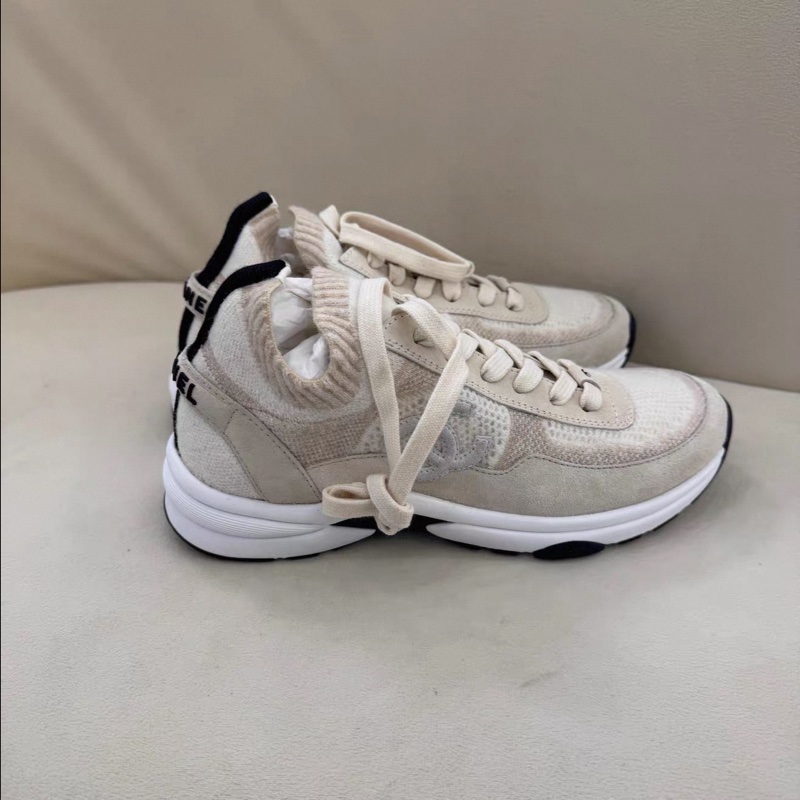 Chanel • 23b 米色麂皮針織羊毛拼接運動鞋-4