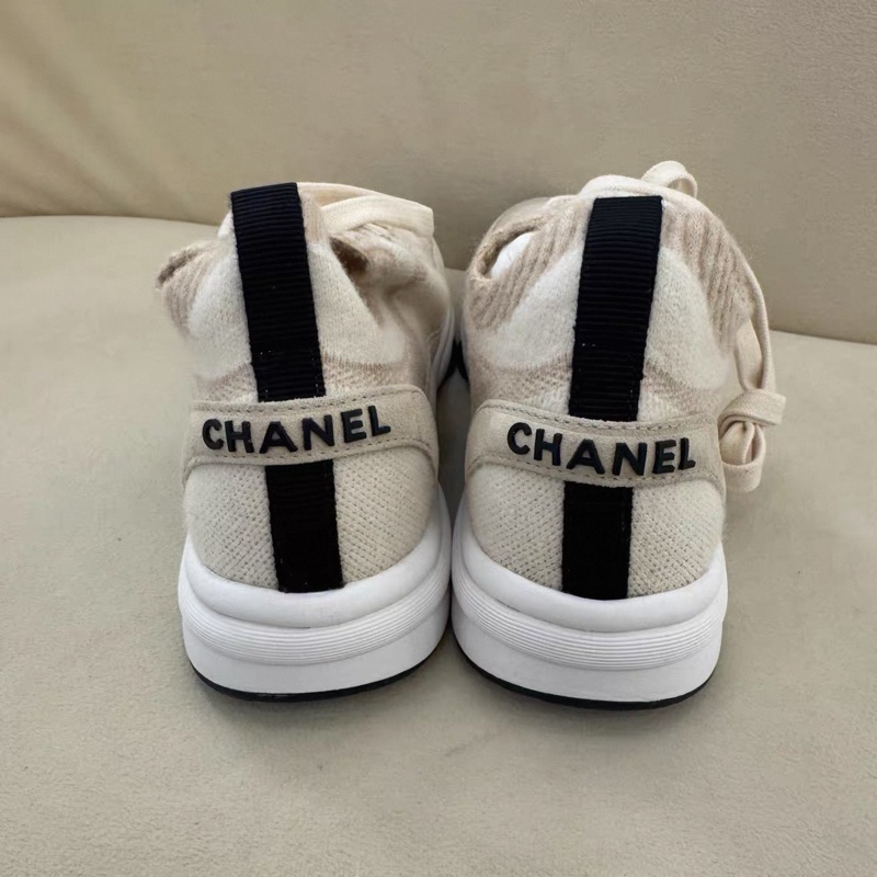 Chanel • 23b 米色麂皮針織羊毛拼接運動鞋-5