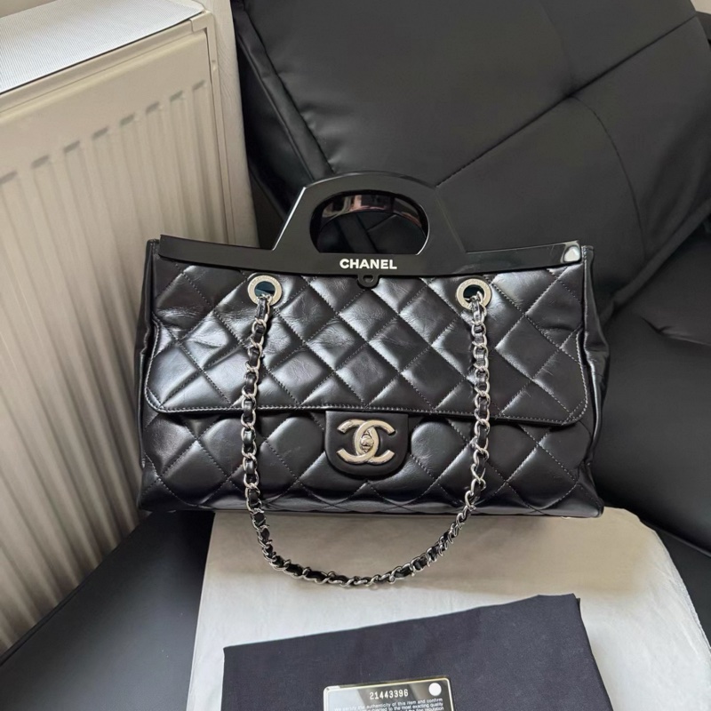 Chanel • 高稀黑銀油臘牛皮壓克力手柄衣架包 小號-5