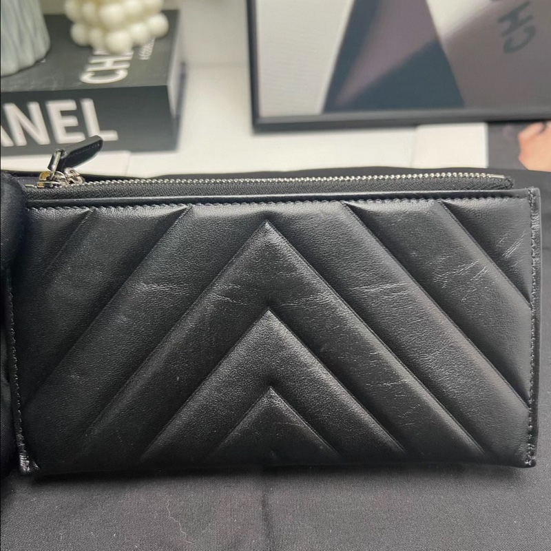 Chanel • 經典雙C銀扣牛皮一字拉鍊大零錢包-2