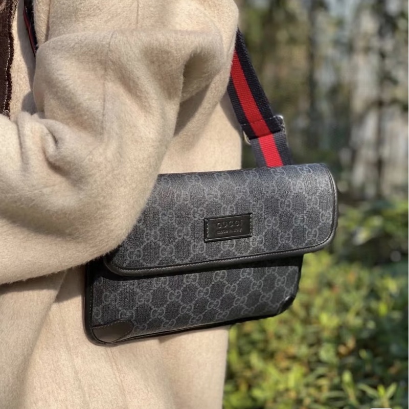 Gucci • 經典黑色老花腰包 胸包-1