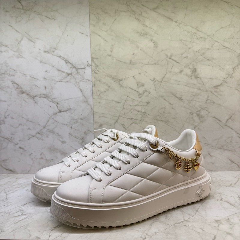 LV菱格紋金鍊小白鞋/38-0