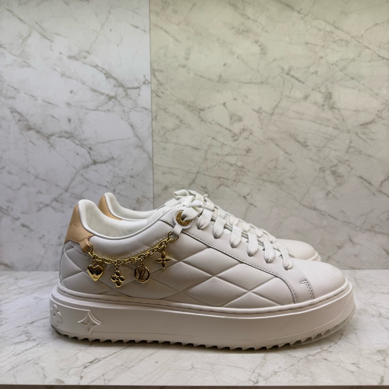 LV菱格紋金鍊小白鞋/38-3