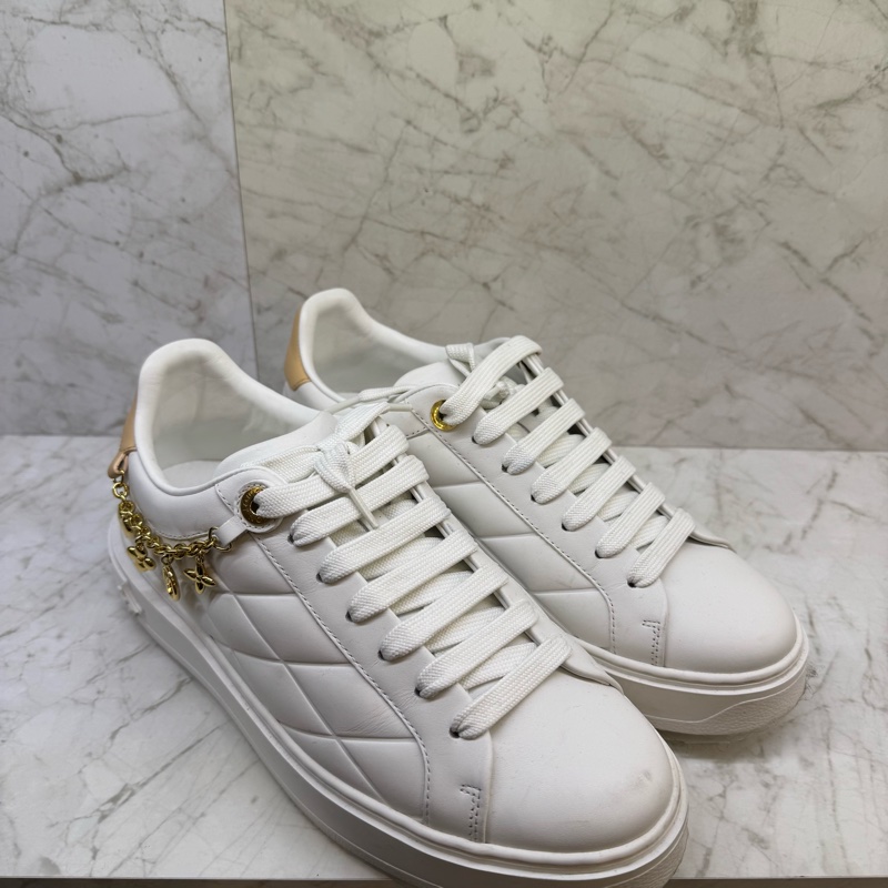 LV菱格紋金鍊小白鞋/38-4