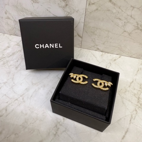 CHANEL雙CLOGO耳環 金