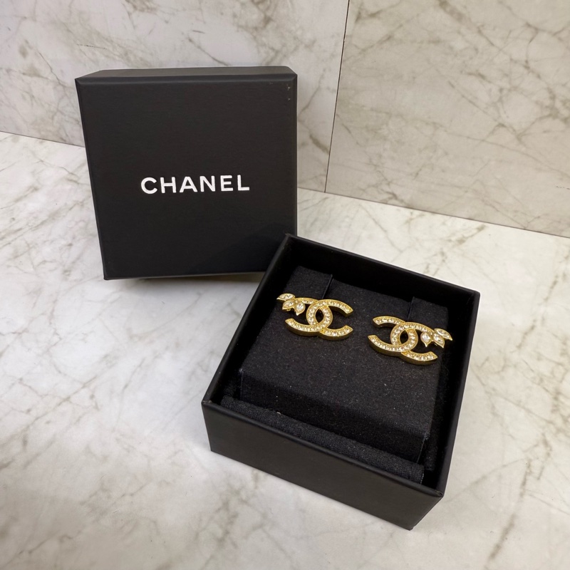 CHANEL雙CLOGO耳環 金-0