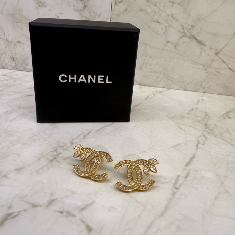 CHANEL雙CLOGO耳環 金-1