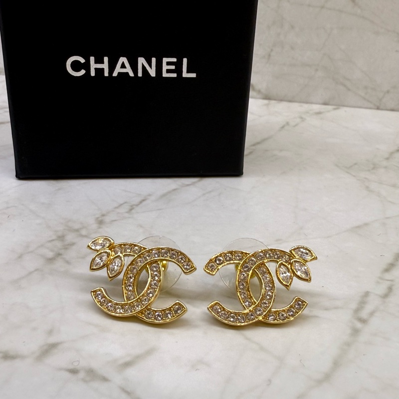 CHANEL雙CLOGO耳環 金-2
