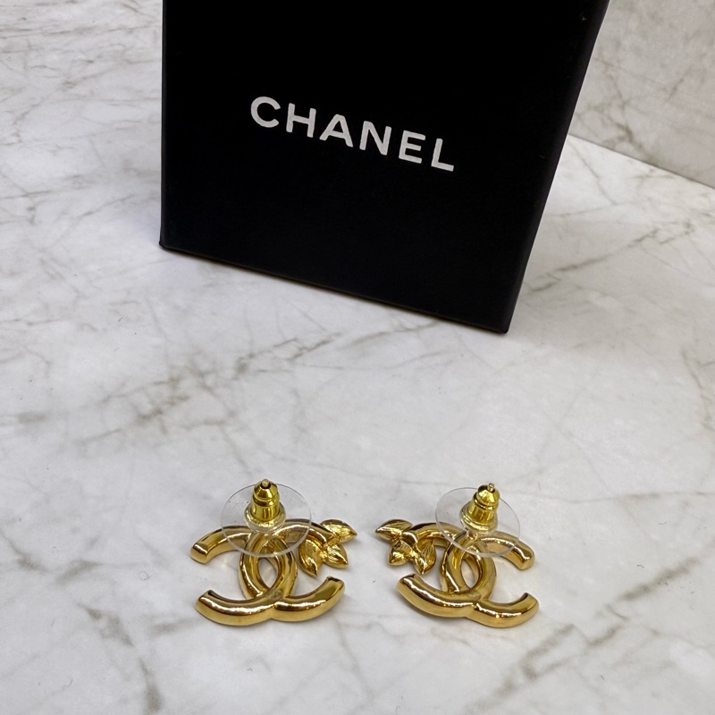 CHANEL雙CLOGO耳環 金-3