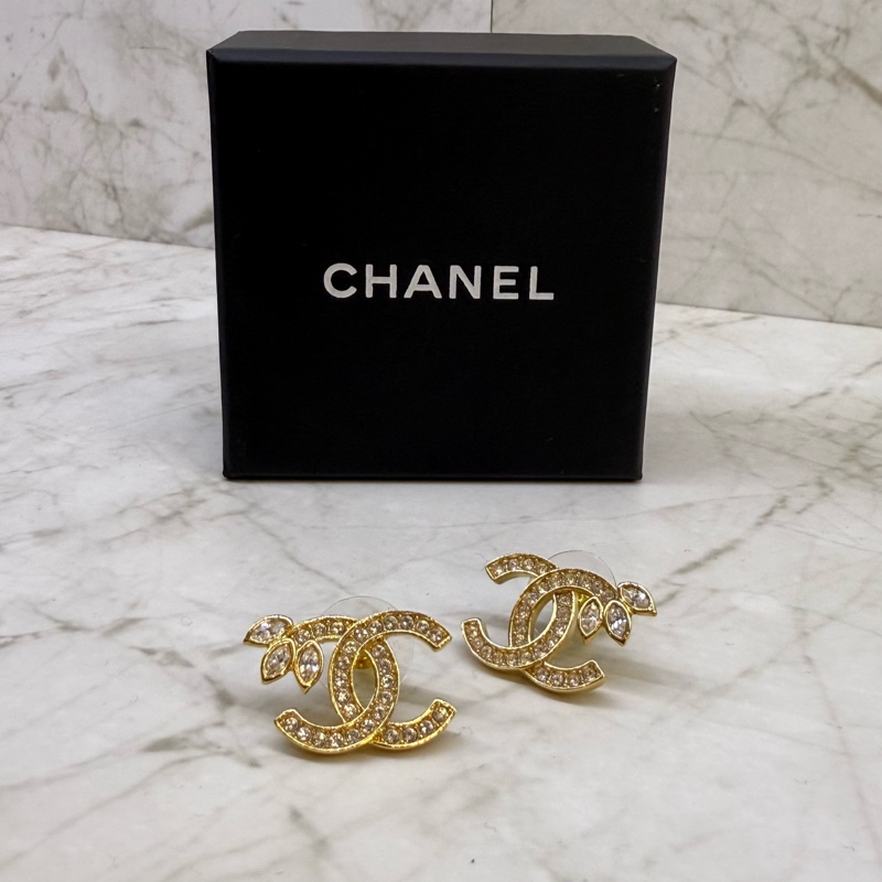CHANEL雙CLOGO耳環 金-4