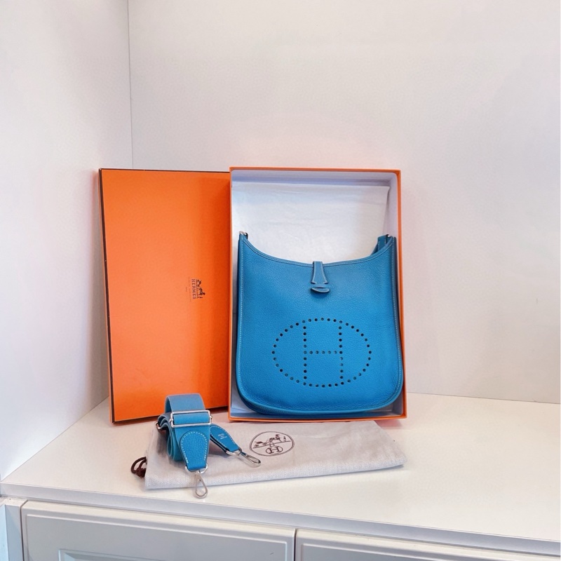 【98新🆕全套帶盒 】Hermes Evelyne 29 牛仔藍銀扣 斜挎包 單肩包-0
